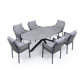 AVH-Collectie Puccini Fleur dining tuinset 220x120xH75 cm 7 delig antraciet keramiek AVH-Collectie Puccini Fleur dining tuinset 220x120xH75 cm 7 delig antraciet keramiek