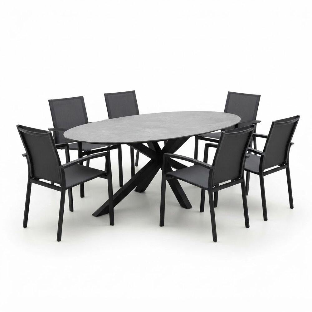 AVH-Collectie Puccini Malaga dining tuinset 220x120xH75 cm 7 delig antraciet keramiek AVH-Collectie Puccini Malaga dining tuinset 220x120xH75 cm 7 delig antraciet keramiek