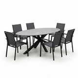 AVH-Collectie Puccini Malaga dining tuinset 220x120xH75 cm 7 delig antraciet keramiek AVH-Collectie Puccini Malaga dining tuinset 220x120xH75 cm 7 delig antraciet keramiek