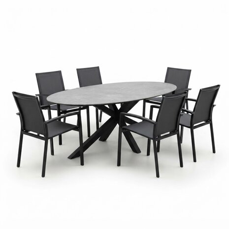 AVH-Collectie Puccini Malaga dining tuinset 220x120xH75 cm 7 delig antraciet keramiek AVH-Collectie Puccini Malaga dining tuinset 220x120xH75 cm 7 delig antraciet keramiek