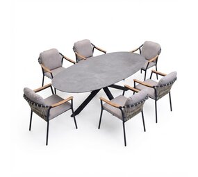 AVH-Collectie Puccini Nova dining tuinset 220x120xH75 cm 7 delig antraciet keramiek AVH-Collectie Puccini Nova dining tuinset 220x120xH75 cm 7 delig antraciet keramiek