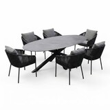 AVH-Collectie Puccini Brightling dining tuinset 220x120xH75 cm 7 delig antraciet keramiek AVH-Collectie Puccini Brightling dining tuinset 220x120xH75 cm 7 delig antraciet keramiek