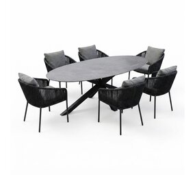 AVH-Collectie Puccini Brightling dining tuinset 220x120xH75 cm 7 delig antraciet keramiek