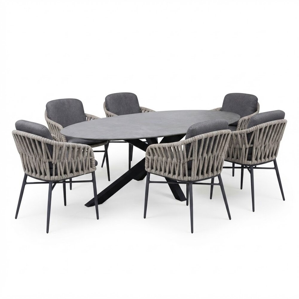 AVH-Collectie Puccini Luxor dining tuinset 220x120xH75 cm 7 delig antraciet keramiek AVH-Collectie Puccini Luxor dining tuinset 220x120xH75 cm 7 delig antraciet keramiek