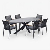 AVH-Collectie Puccini Salta dining tuinset 220x120xH75 cm 7 delig antraciet keramiek
