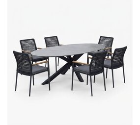 AVH-Collectie Puccini Salta dining tuinset 220x120xH75 cm 7 delig antraciet keramiek AVH-Collectie Puccini Salta dining tuinset 220x120xH75 cm 7 delig antraciet keramiek