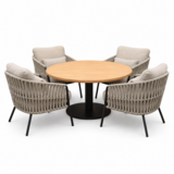 AVH-Collectie Torino Sarenza low dining tuinset 140xH71 cm 5 delig teak terre AVH-Collectie Torino Sarenza low dining tuinset 140xH71 cm 5 delig teak terre