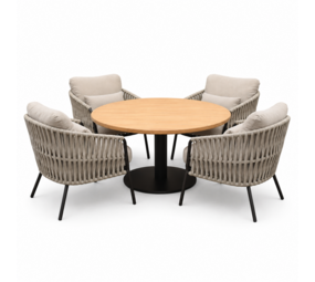 AVH-Collectie Torino Sarenza low dining tuinset 140xH71 cm 5 delig teak terre AVH-Collectie Torino Sarenza low dining tuinset 140xH71 cm 5 delig teak terre