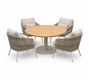 AVH-Collectie Torino Sarenza low dining tuinset 140xH71 cm 5 delig teak zand AVH-Collectie Torino Sarenza low dining tuinset 140xH71 cm 5 delig teak zand