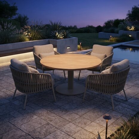 AVH-Collectie Torino Sarenza low dining tuinset 140xH71 cm 5 delig teak zand AVH-Collectie Torino Sarenza low dining tuinset 140xH71 cm 5 delig teak zand