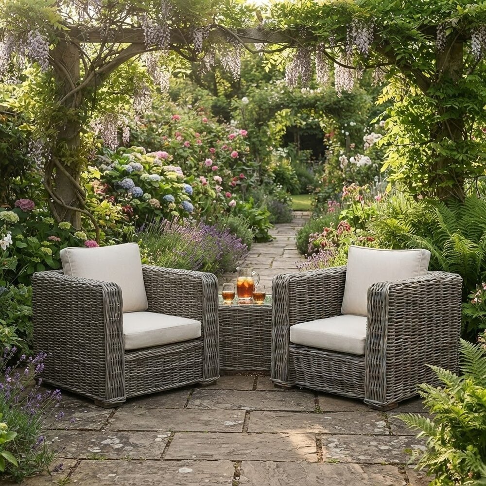 AVH-Collectie Nissah lounge tuinstoel naturel rotan off-white kussens AVH-Collectie Nissah lounge tuinstoel naturel rotan off-white kussens