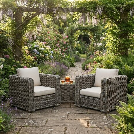 AVH-Collectie Nissah lounge tuinstoel naturel rotan off-white kussens AVH-Collectie Nissah lounge tuinstoel naturel rotan off-white kussens