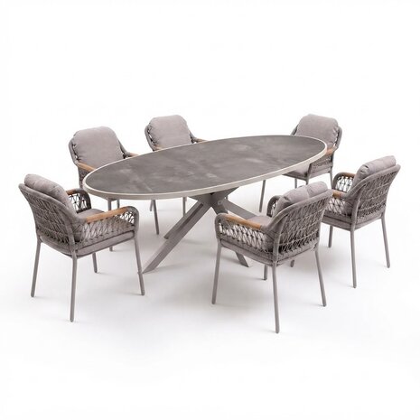 AVH-Collectie Ohio Monza dining tuinset 241x116xH74 cm 7 delig latte keramiek AVH-Collectie Ohio Monza dining tuinset 241x116xH74 cm 7 delig latte keramiek