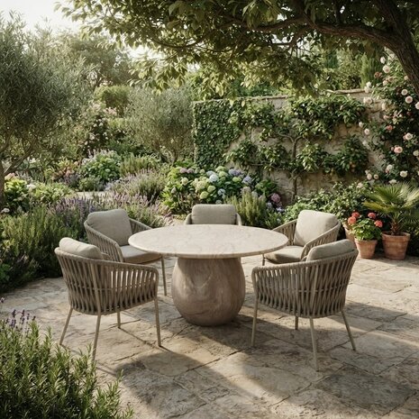 AVH-Collectie Sarenza Dante dining tuinset 140xH75 cm 6 delig zand AVH-Collectie Sarenza Dante dining tuinset 140xH75 cm 6 delig zand