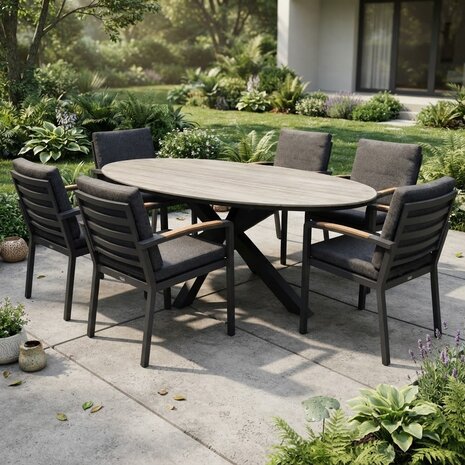 AVH-Collectie Salvador Costa Rica dining tuinset 220x115xH75 cm 7 delig antraciet polywood AVH-Collectie Salvador Costa Rica dining tuinset 220x115xH75 cm 7 delig antraciet polywood
