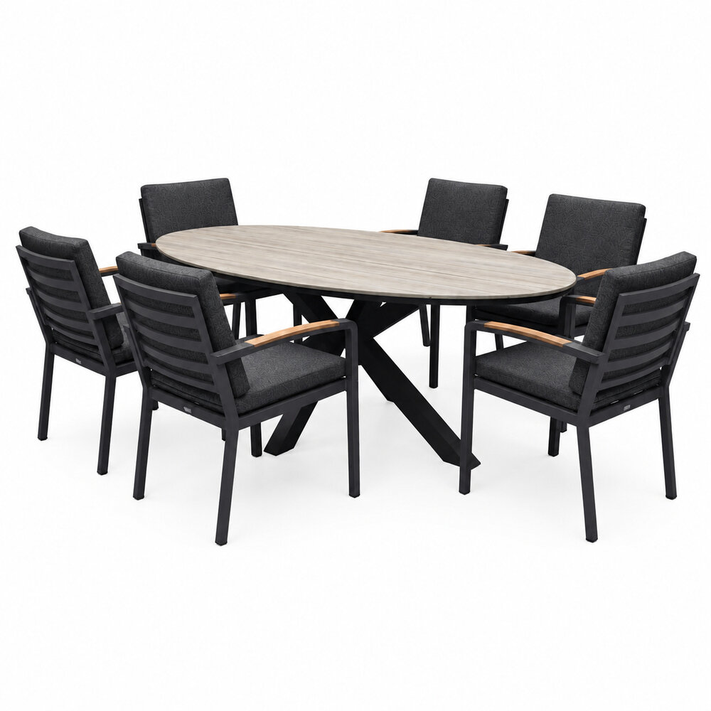 AVH-Collectie Salvador Costa Rica dining tuinset 220x115xH75 cm 7 delig antraciet polywood AVH-Collectie Salvador Costa Rica dining tuinset 220x115xH75 cm 7 delig antraciet polywood