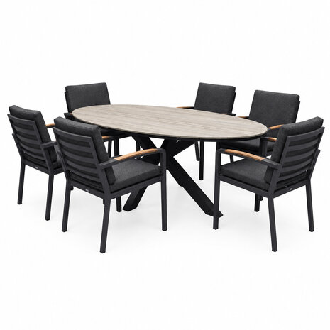 AVH-Collectie Salvador Costa Rica dining tuinset 220x115xH75 cm 7 delig antraciet polywood AVH-Collectie Salvador Costa Rica dining tuinset 220x115xH75 cm 7 delig antraciet polywood