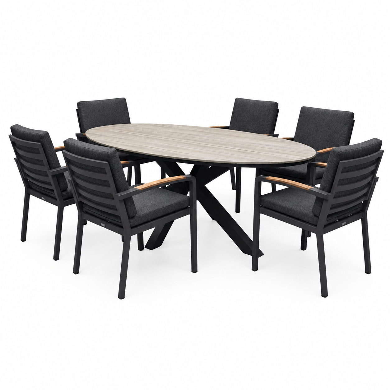 AVH-Collectie Salvador Costa Rica dining tuinset 220x115xH75 cm 7 delig antraciet polywood