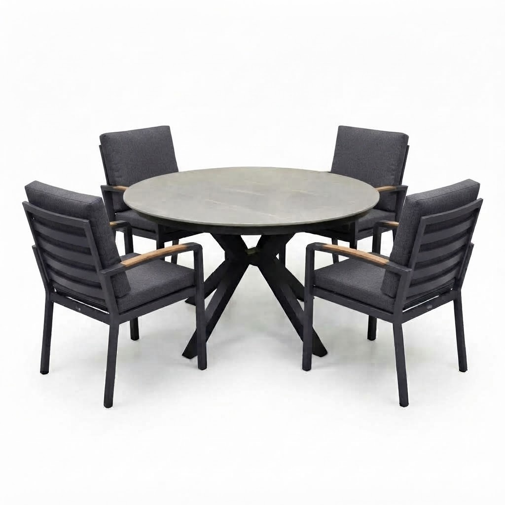 AVH-Collectie Samantha Costa Rica dining tuinset 120xH75 cm 5 delig antraciet keramiek