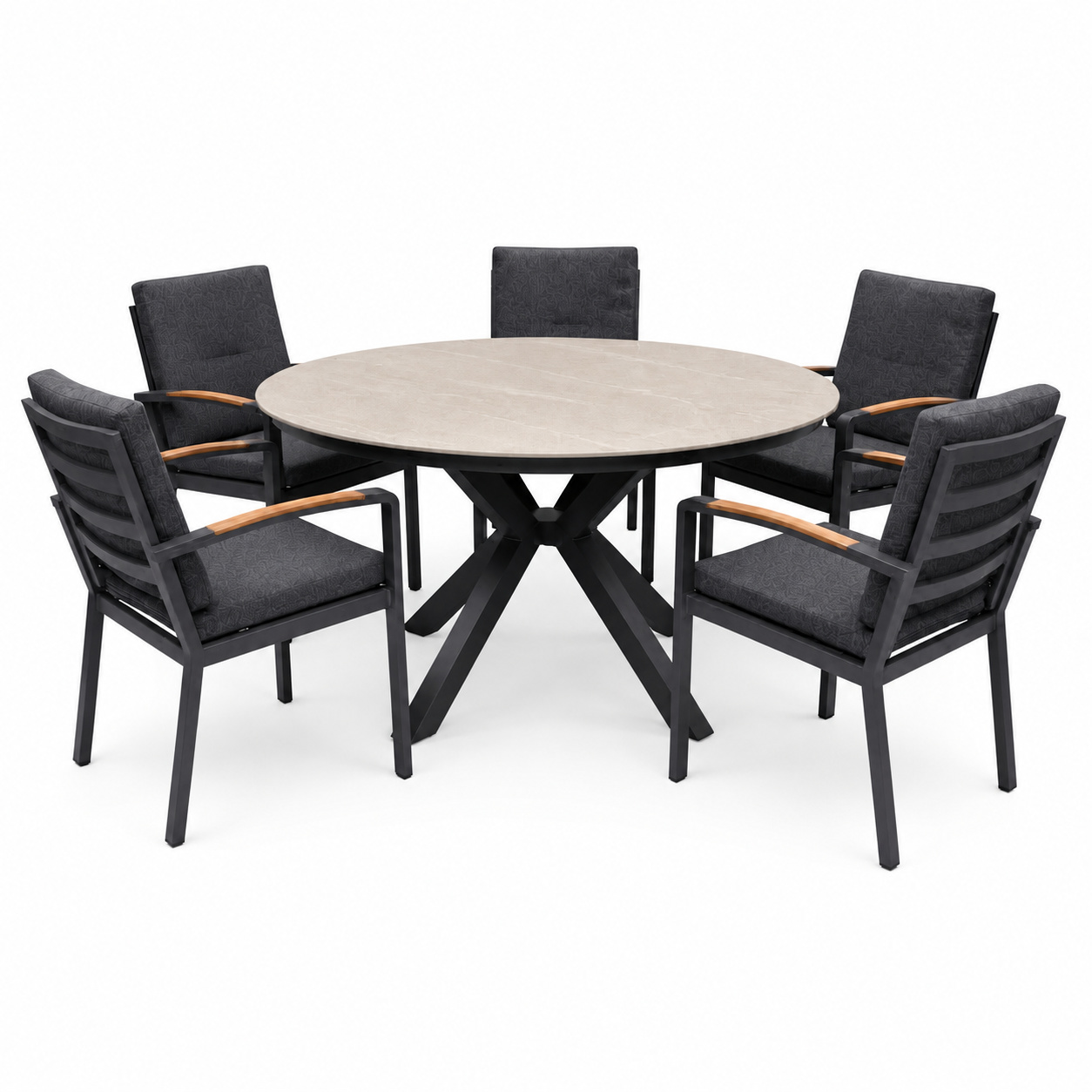 AVH-Collectie Samantha Costa Rica dining tuinset 144xH75 cm 6 delig antraciet keramiek