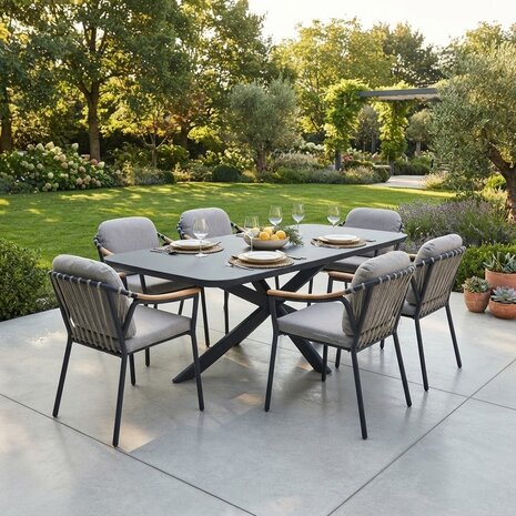 AVH-Collectie Sayanora Nova dining tuinset 240x110xH74 cm 7 delig antraciet keramiek AVH-Collectie Sayanora Nova dining tuinset 240x110xH74 cm 7 delig antraciet keramiek