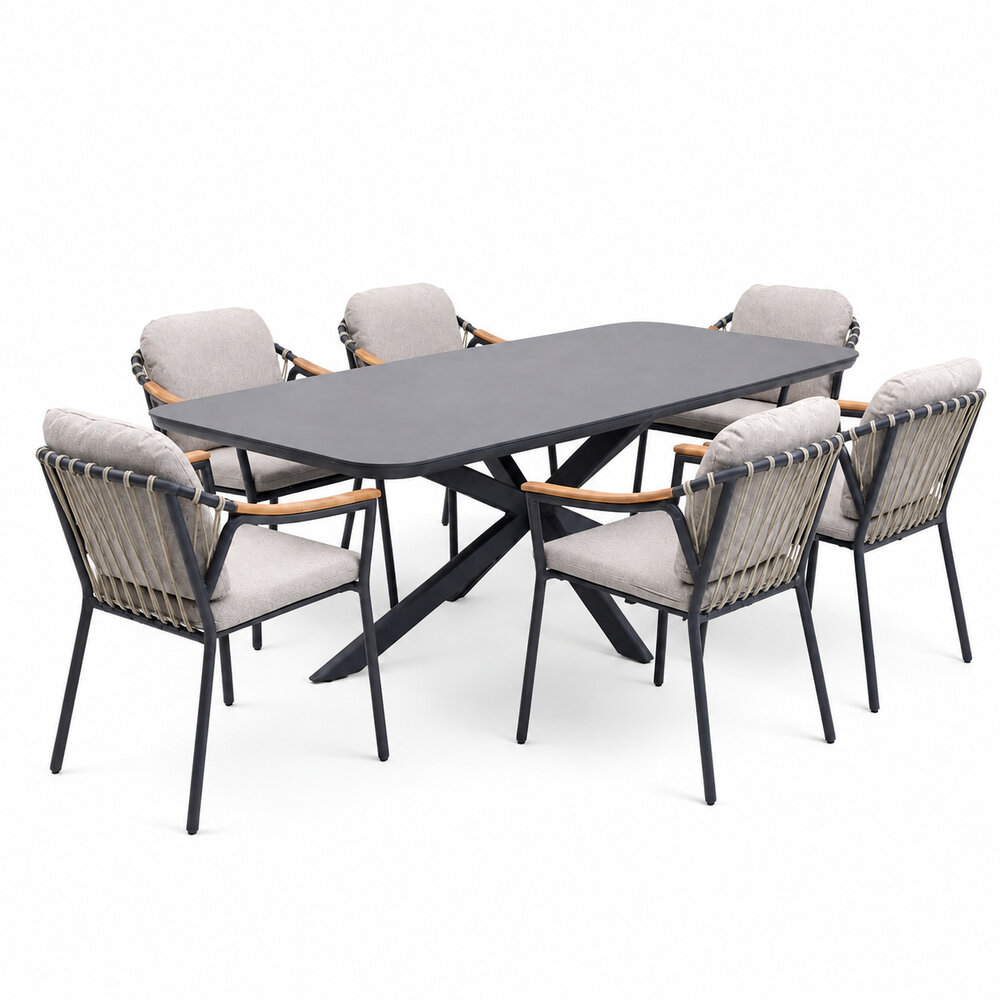 AVH-Collectie Sayanora Nova dining tuinset 240x110xH74 cm 7 delig antraciet keramiek AVH-Collectie Sayanora Nova dining tuinset 240x110xH74 cm 7 delig antraciet keramiek