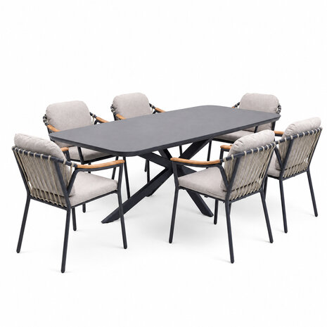 AVH-Collectie Sayanora Nova dining tuinset 240x110xH74 cm 7 delig antraciet keramiek AVH-Collectie Sayanora Nova dining tuinset 240x110xH74 cm 7 delig antraciet keramiek