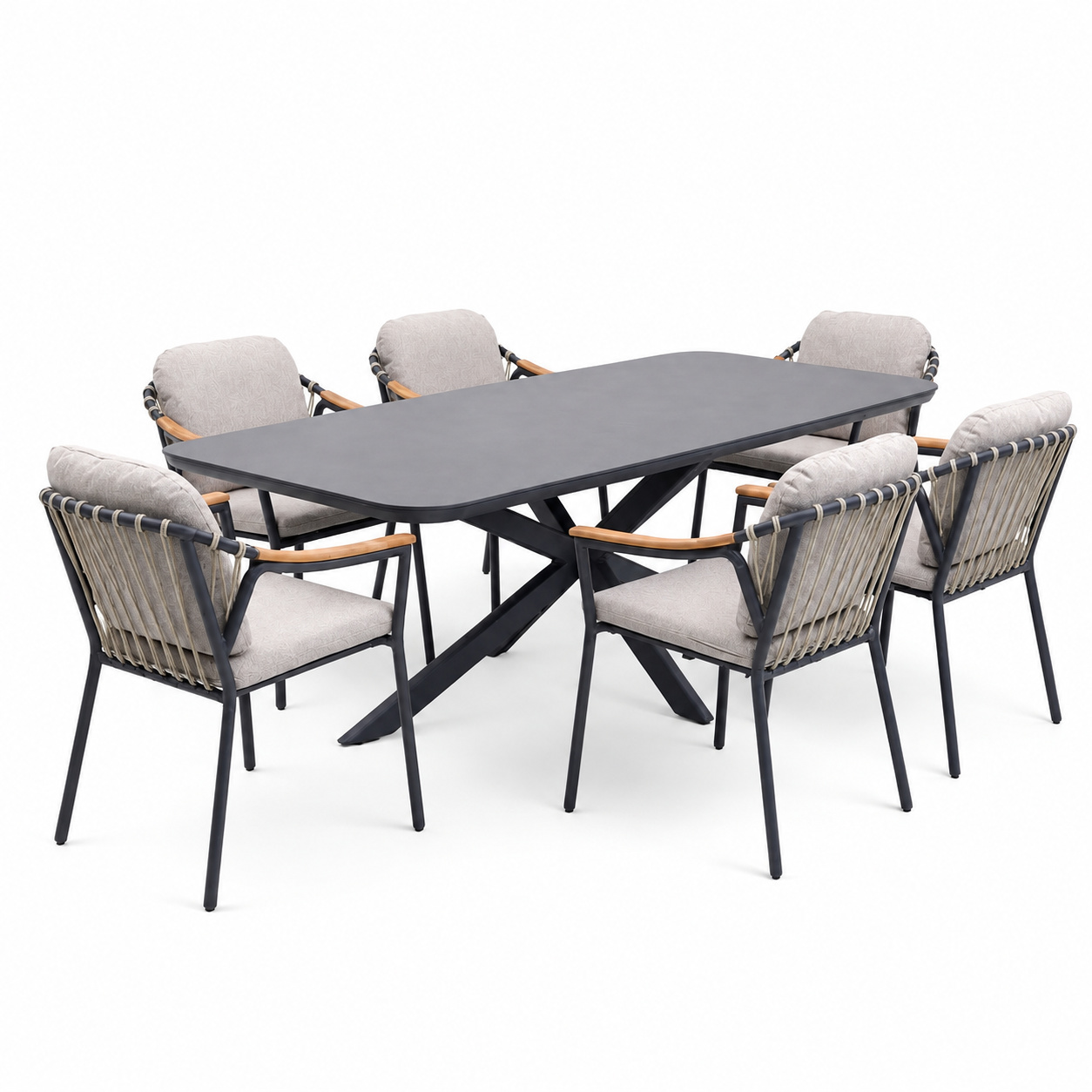 AVH-Collectie Sayanora Nova dining tuinset 240x110xH74 cm 7 delig antraciet keramiek