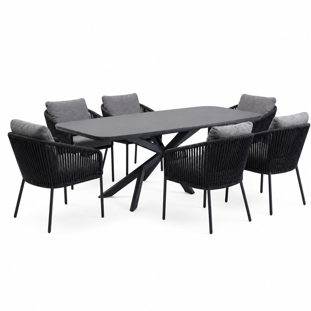AVH-Collectie Sayanora Brightling dining tuinset 240x110xH74 cm 7 delig antraciet keramiek AVH-Collectie Sayanora Brightling dining tuinset 240x110xH74 cm 7 delig antraciet keramiek