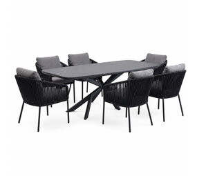 AVH-Collectie Sayanora Brightling dining tuinset 240x110xH74 cm 7 delig antraciet keramiek AVH-Collectie Sayanora Brightling dining tuinset 240x110xH74 cm 7 delig antraciet keramiek