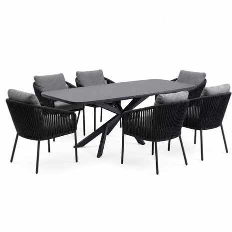 AVH-Collectie Sayanora Brightling dining tuinset 240x110xH74 cm 7 delig antraciet keramiek AVH-Collectie Sayanora Brightling dining tuinset 240x110xH74 cm 7 delig antraciet keramiek