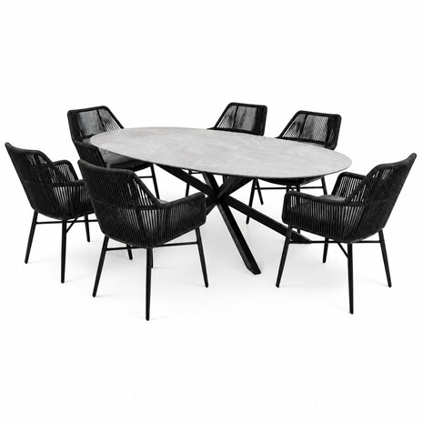 AVH-Collectie Puccini Chianti dining tuinset 220x120xH75 cm 7 delig antraciet keramiek AVH-Collectie Puccini Chianti dining tuinset 220x120xH75 cm 7 delig antraciet keramiek