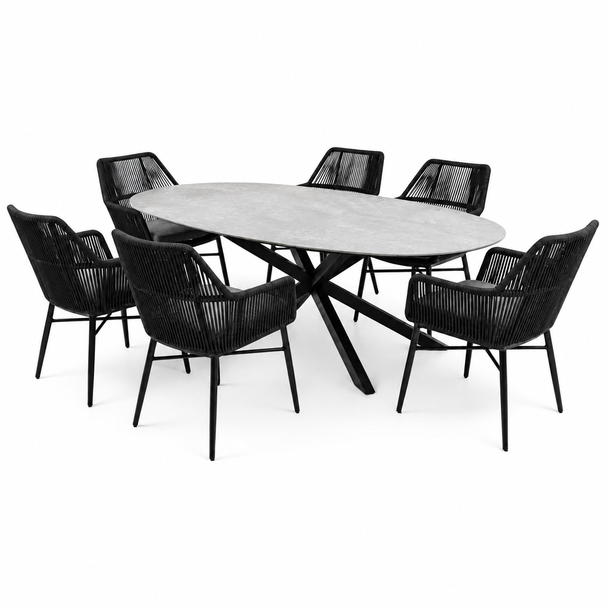 AVH-Collectie Puccini Chianti dining tuinset 220x120xH75 cm 7 delig antraciet keramiek