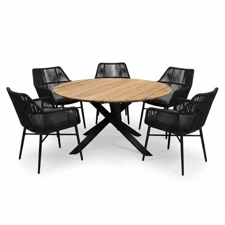 AVH-Collectie San Jose Chianti dining tuinset 150xH74 cm 6 delig antraciet teak AVH-Collectie San Jose Chianti dining tuinset 150xH74 cm 6 delig antraciet teak