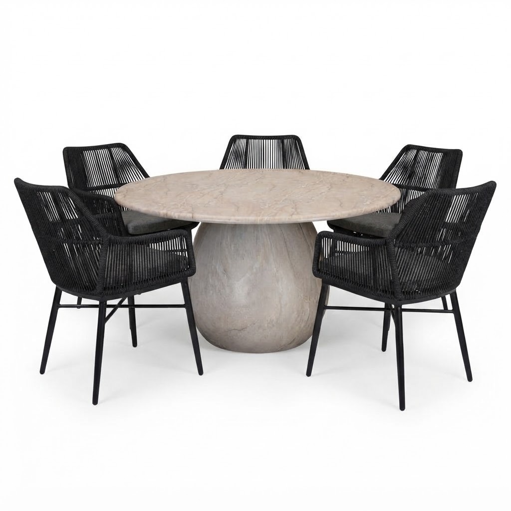 AVH-Collectie Dante Chianti dining tuinset 140xH75 cm 6 delig polystone marmerlook