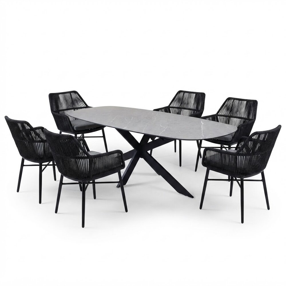 AVH-Collectie San Francisco Chianti dining tuinset 240x100xH76 cm 7 delig antraciet keramiek AVH-Collectie San Francisco Chianti dining tuinset 240x100xH76 cm 7 delig antraciet keramiek