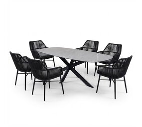 AVH-Collectie San Francisco Chianti dining tuinset 240x100xH76 cm 7 delig antraciet keramiek AVH-Collectie San Francisco Chianti dining tuinset 240x100xH76 cm 7 delig antraciet keramiek