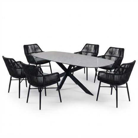 AVH-Collectie San Francisco Chianti dining tuinset 240x100xH76 cm 7 delig antraciet keramiek AVH-Collectie San Francisco Chianti dining tuinset 240x100xH76 cm 7 delig antraciet keramiek