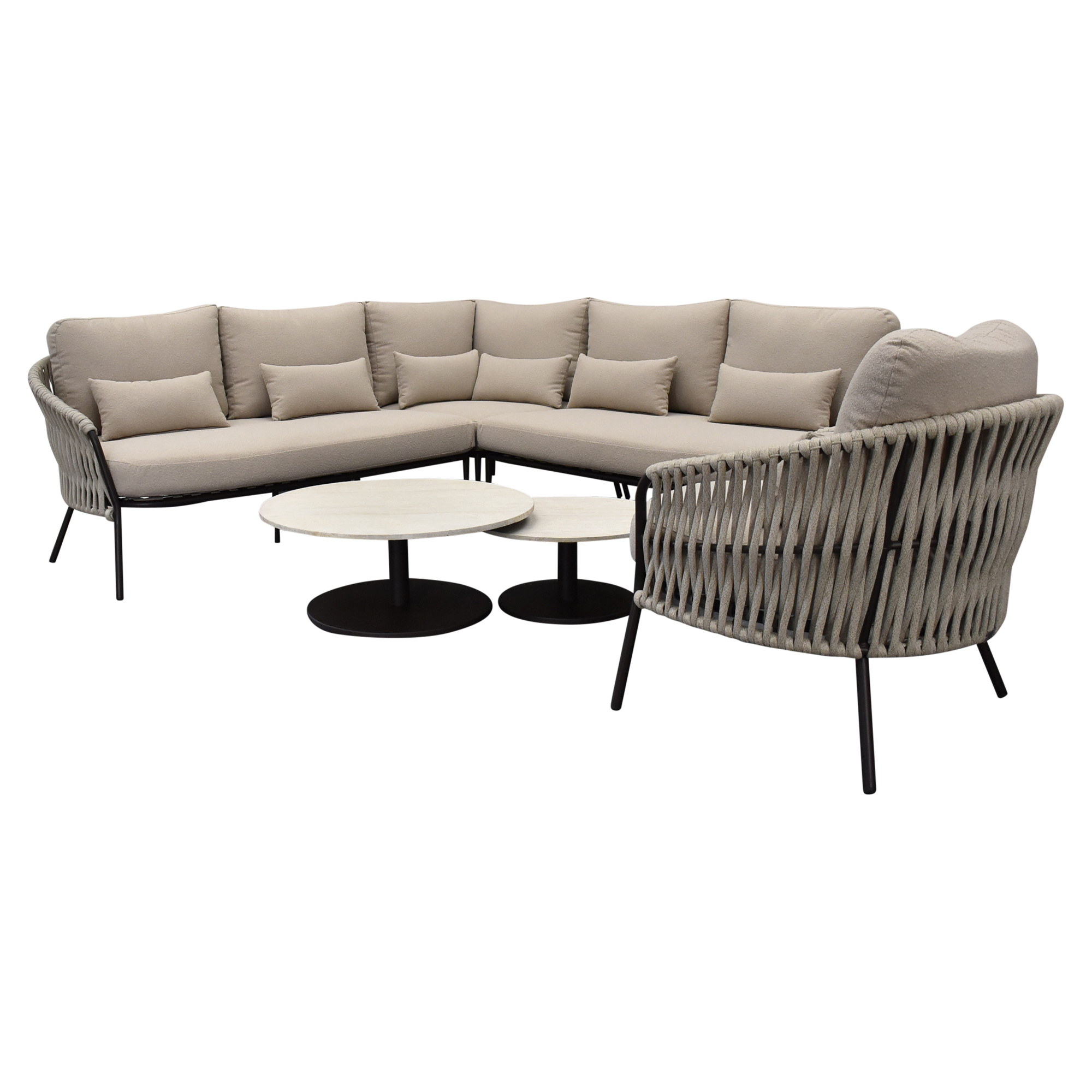 AVH-Collectie Sarenza hoek loungeset 6 delig zand rope terre frame
