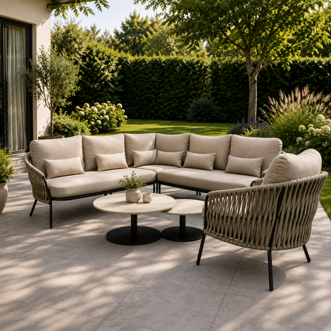 AVH-Collectie Sarenza hoek loungeset 6 delig zand rope terre frame AVH-Collectie Sarenza hoek loungeset 6 delig zand rope terre frame