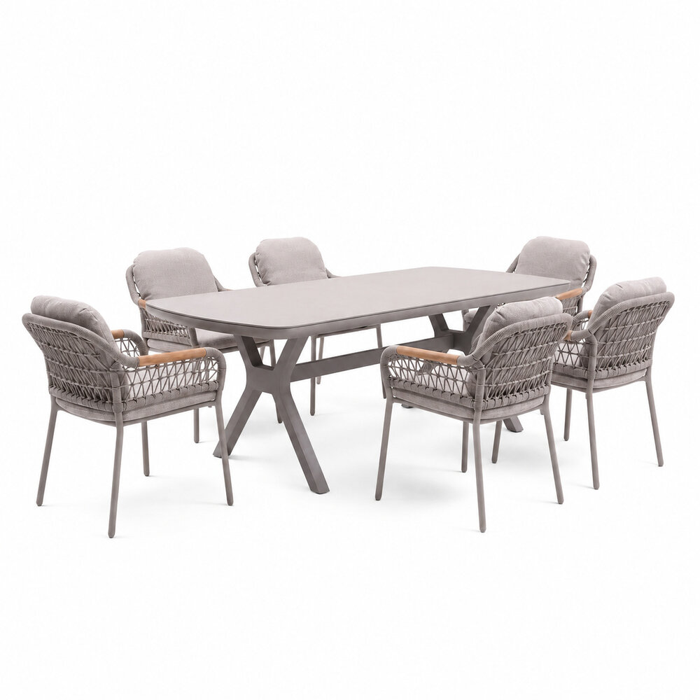 AVH-Collectie Vespera Monza dining tuinset 220x100xH74 cm 7 delig latte keramiek AVH-Collectie Vespera Monza dining tuinset 220x100xH74 cm 7 delig latte keramiek
