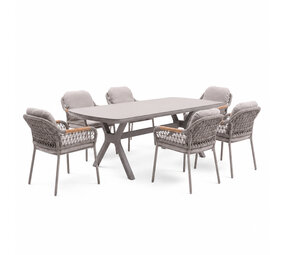 AVH-Collectie Vespera Monza dining tuinset 220x100xH74 cm 7 delig latte keramiek AVH-Collectie Vespera Monza dining tuinset 220x100xH74 cm 7 delig latte keramiek