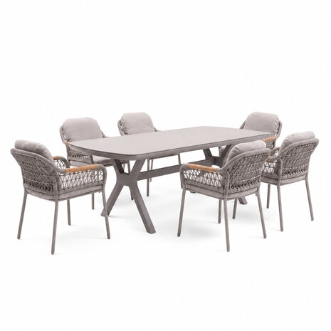 AVH-Collectie Vespera Monza dining tuinset 220x100xH74 cm 7 delig latte keramiek AVH-Collectie Vespera Monza dining tuinset 220x100xH74 cm 7 delig latte keramiek