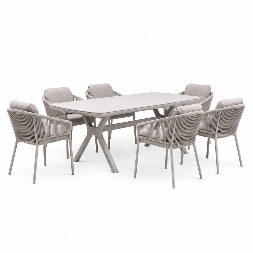 AVH-Collectie Vespera Joshua dining tuinset 220x100xH74 cm 7 delig latte keramiek AVH-Collectie Vespera Joshua dining tuinset 220x100xH74 cm 7 delig latte keramiek