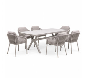AVH-Collectie Vespera Joshua dining tuinset 220x100xH74 cm 7 delig latte keramiek AVH-Collectie Vespera Joshua dining tuinset 220x100xH74 cm 7 delig latte keramiek