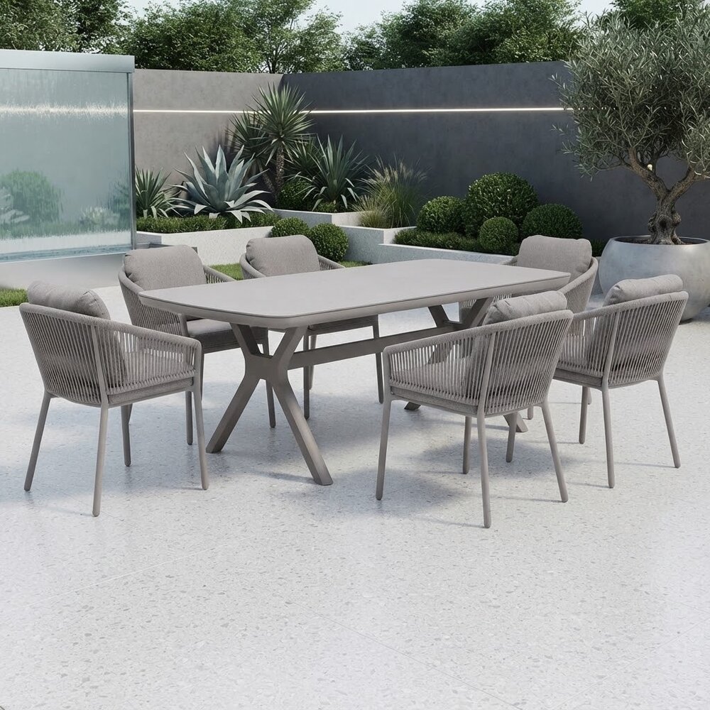 AVH-Collectie Vespera Joshua dining tuinset 220x100xH74 cm 7 delig latte keramiek AVH-Collectie Vespera Joshua dining tuinset 220x100xH74 cm 7 delig latte keramiek
