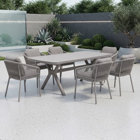 AVH-Collectie Vespera Joshua dining tuinset 220x100xH74 cm 7 delig latte keramiek AVH-Collectie Vespera Joshua dining tuinset 220x100xH74 cm 7 delig latte keramiek