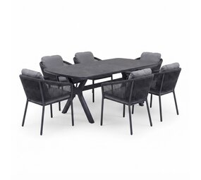 AVH-Collectie Vespera Joshua dining tuinset 220x100xH74 cm 7 delig antraciet keramiek AVH-Collectie Vespera Joshua dining tuinset 220x100xH74 cm 7 delig antraciet keramiek