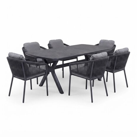 AVH-Collectie Vespera Joshua dining tuinset 220x100xH74 cm 7 delig antraciet keramiek AVH-Collectie Vespera Joshua dining tuinset 220x100xH74 cm 7 delig antraciet keramiek