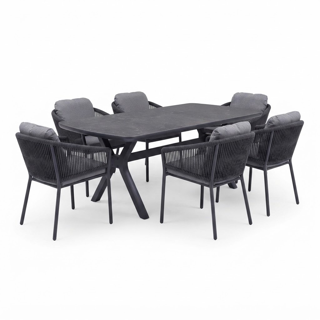 AVH-Collectie Vespera Joshua dining tuinset 220x100xH74 cm 7 delig antraciet keramiek
